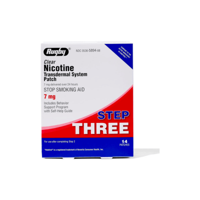 Rugby Clear Nicotine Patches - Transdermal System Patch - Smoking or Vaping Quitting Aid - Step 3-7mg - 14 Count