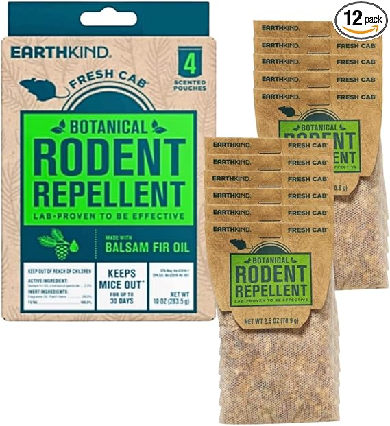 fresh cab botanical rodent repellent, natural rodent repellent, mice repellent pouches, eco friendly rodent control, mouse repellent for home, 12 scent pouches, patio and garden products