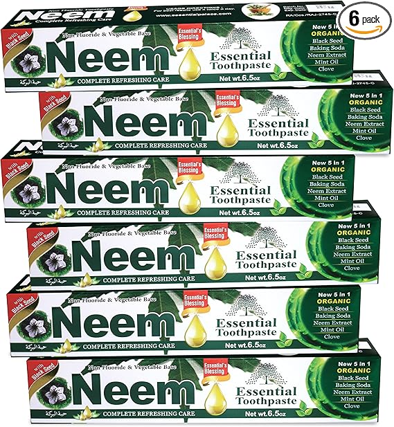 neem essential toothpaste, neem toothpaste 5 in 1 formula, herbal toothpaste, neem oral care toothpaste, fluoride free toothpaste, 6 pack toothpaste, amazon health supplements
