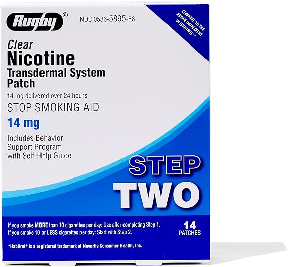 rugby clear nicotine patches, rugby clear nicotine transdermal system patch, step 2 nicotine patch 14mg, smoking quitting aid, vaping quitting patch, nicotine patches 14 count, amazon health supplements