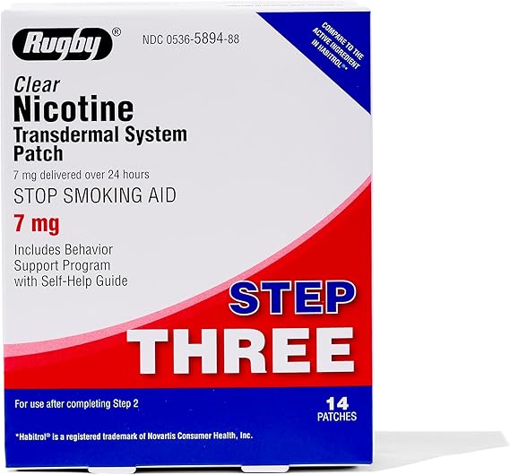 rugby clear nicotine patches, rugby clear nicotine transdermal system patch, step 3 nicotine patch 7mg, smoking quitting aid, vaping quitting patch, nicotine patches 14 count, amazon health supplements