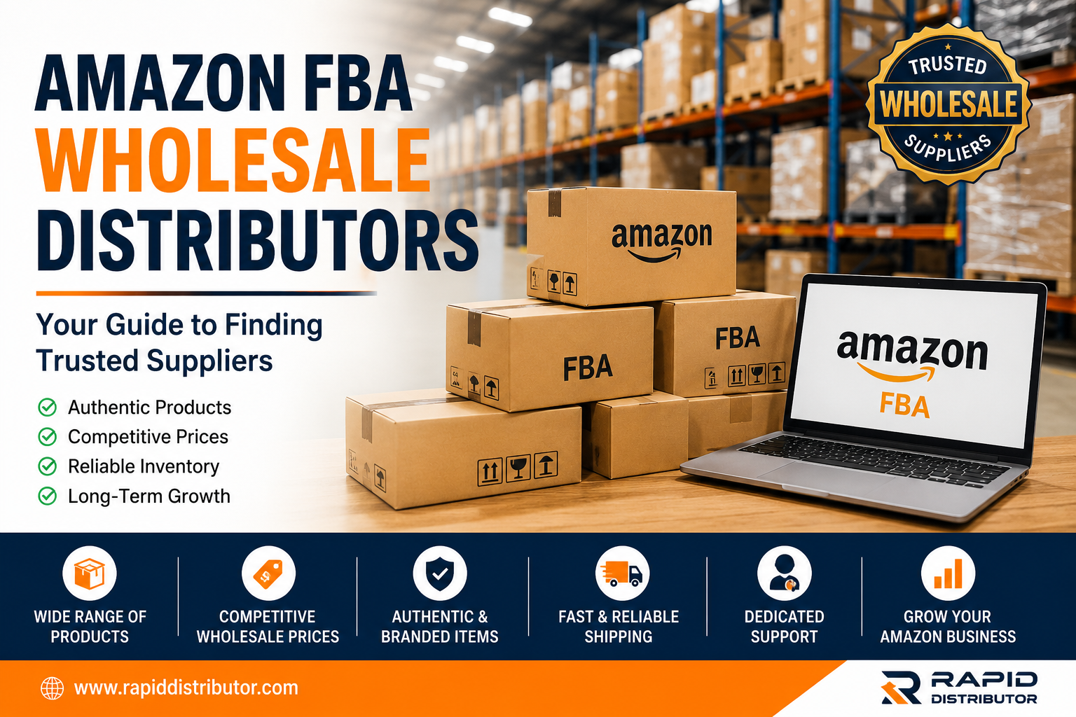 Amazon FBA Wholesale Distributors managing inventory with trusted amazon wholesale suppliers in a modern wholesale warehouse